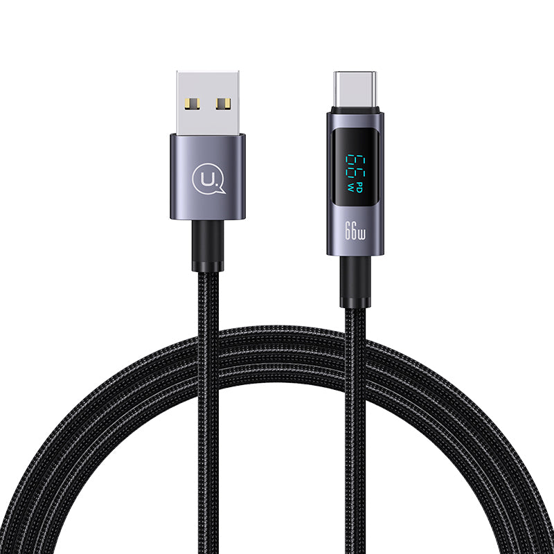 USAMS US-SJ673 USB-A to Type-C 6A Fast Charging Cable 1.2m Aluminum Alloy Digital Display Charger Data Cable USAMS US-SJ673 USB-A to Type-C 6A Fast Charging Cable 1.2m Aluminum Alloy Digital Display Charger Data Cable